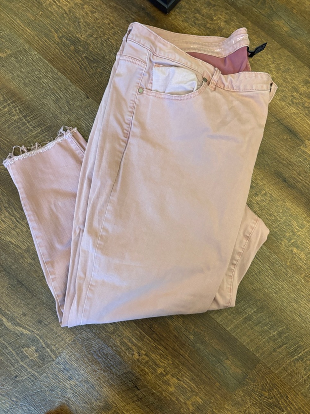 Lane Bryant Light Pink Cropped Frayed-Hem Jeans